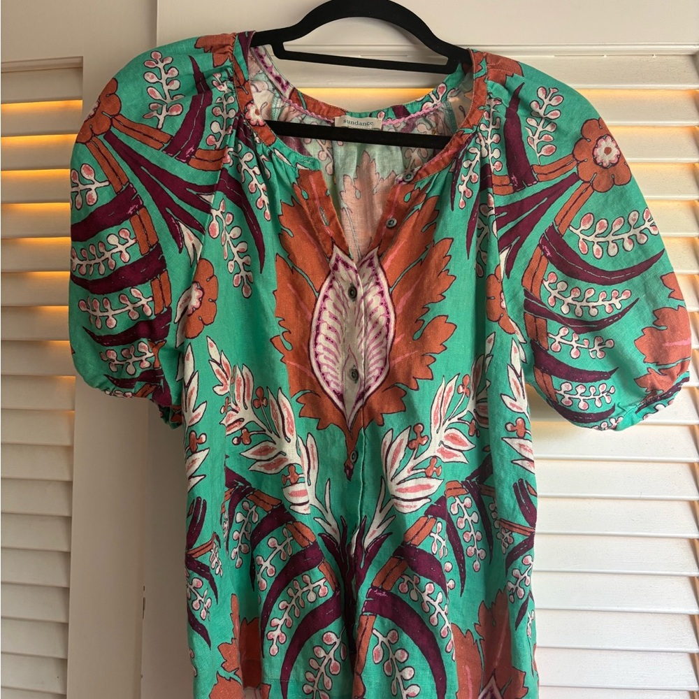 dylan Vibrant Green and Orange Floral Blouse